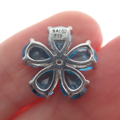SAMUEL AARON 925 Sterling Silver White & Blue C Z Flower Slide Pendant