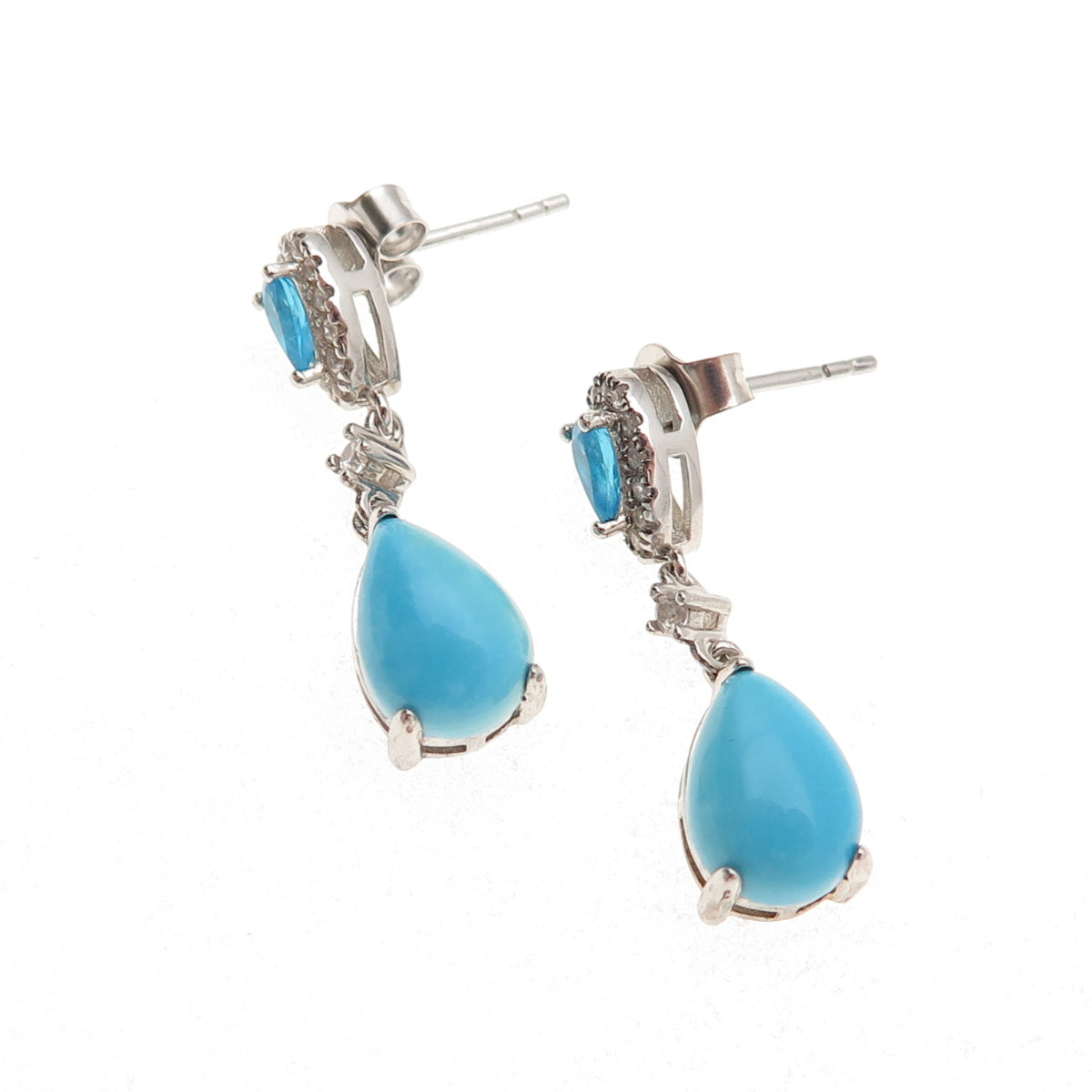 925 Sterling Silver Real Sleeping Beauty Turquoise Apatite White Topaz Earrings