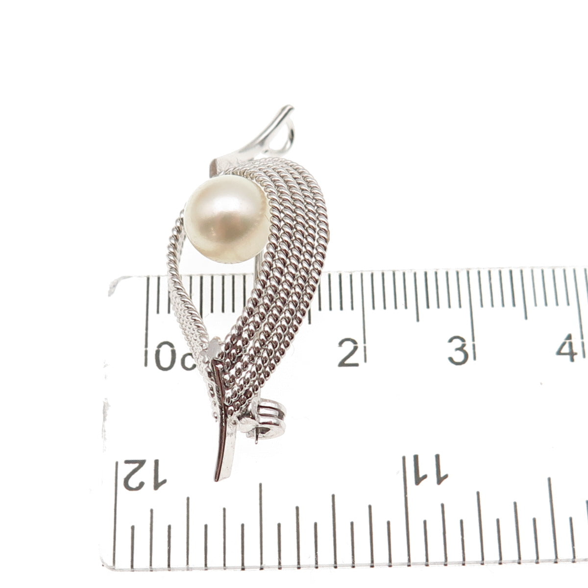 925 Sterling Silver Antique Art Deco Real Pearl Floral Pin Brooch