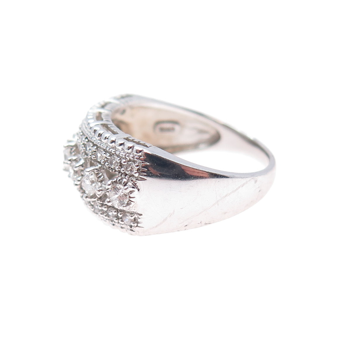 MEDA 925 Sterling Silver Princess & Round-Cut C Z Ring Size 7