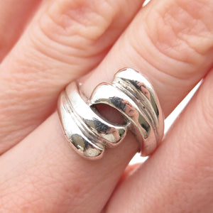 925 Sterling Silver Vintage Modernist Bypass Oxidized Ring Size 5.75