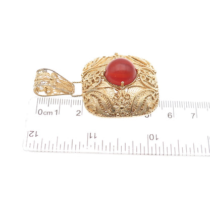 Yoel Deil Sterling Silver Gold Plated Vintage Real Carnelian Filigree Pendant