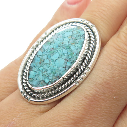 PATRICIA PLATERO Old Pawn Sterling Vintage Navajo Turquoise Inlay Ring Size 6.75