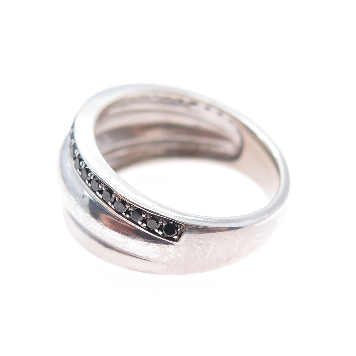 925 Sterling Silver Vintage BMD Real Round-Cut Black Spinel Ring Size 6.5