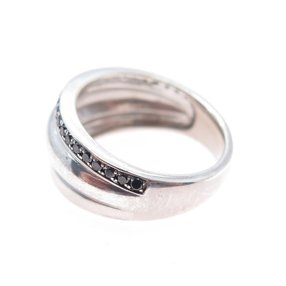 925 Sterling Silver Vintage BMD Real Round-Cut Black Spinel Ring Size 6.5