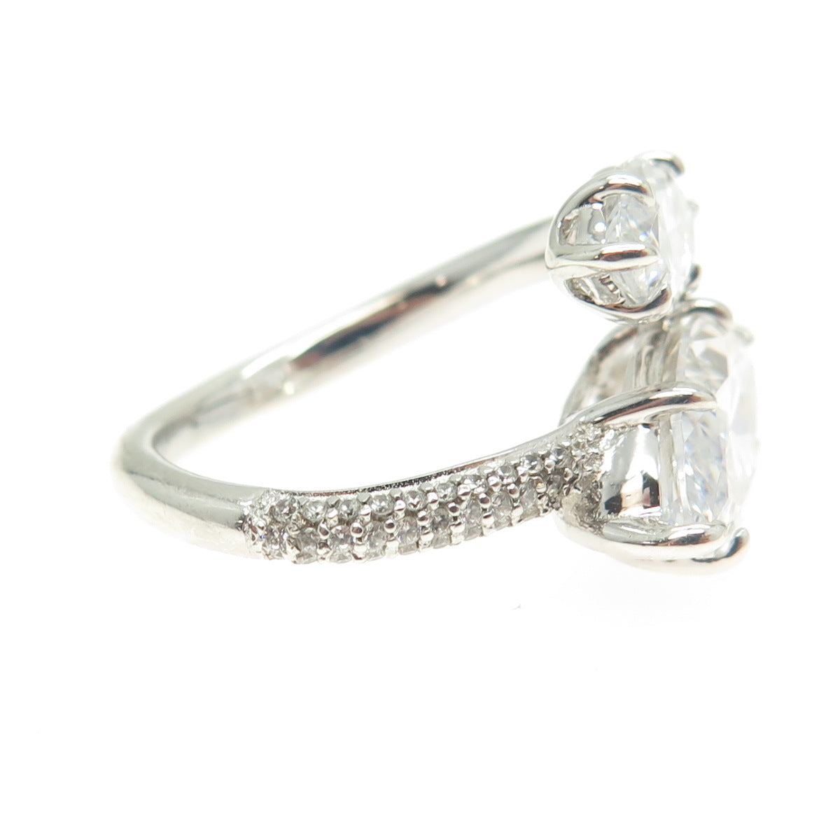 925 Sterling Silver Marquise-Cut Shaped C Z Overlap Ring Size 6.5