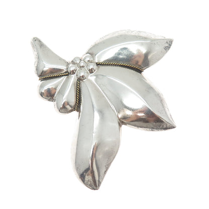LATON 925 Sterling Silver 2-Tone Vintage Mexico Modernist Flower Pin Brooch