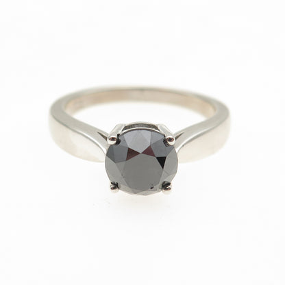 925 Sterling Silver Real Round-Cut Black Diamond Ring Size 8