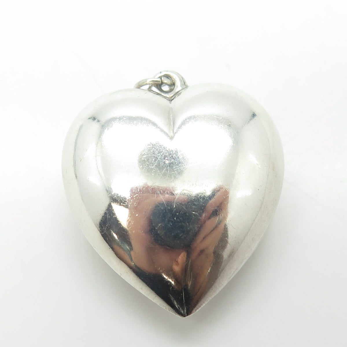 925 Sterling Silver Antique Art Deco Puffy Heart 3D Pendant