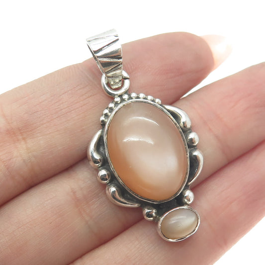 925 Sterling Silver Vintage Real Mother-of-Pearl Modernist Pendant