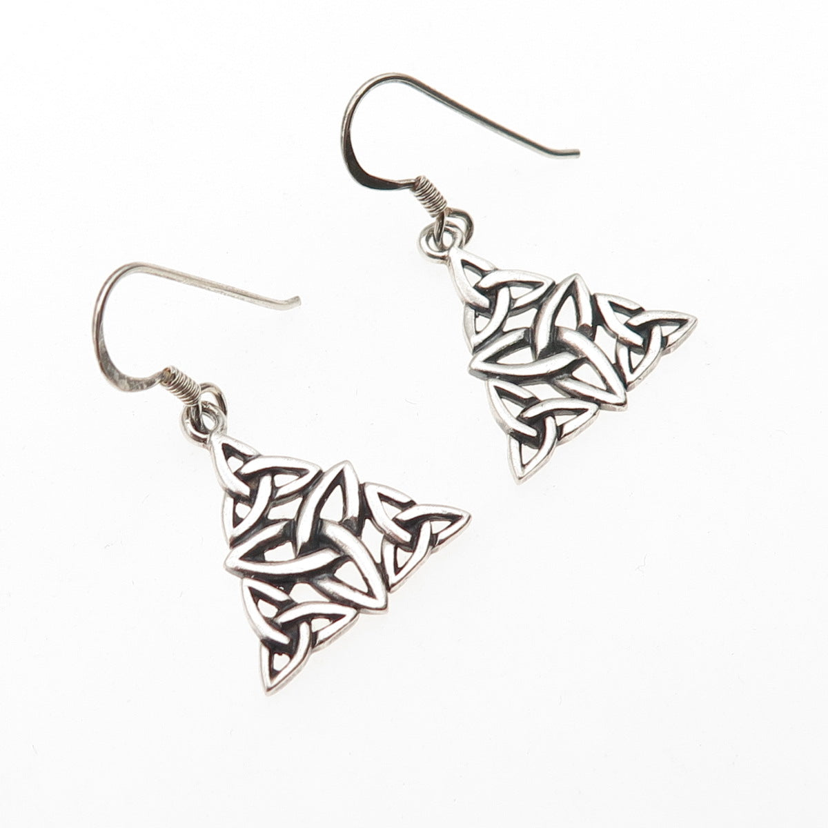 925 Sterling Silver Vintage Celtic Trinity Oxidized Dangle Earrings