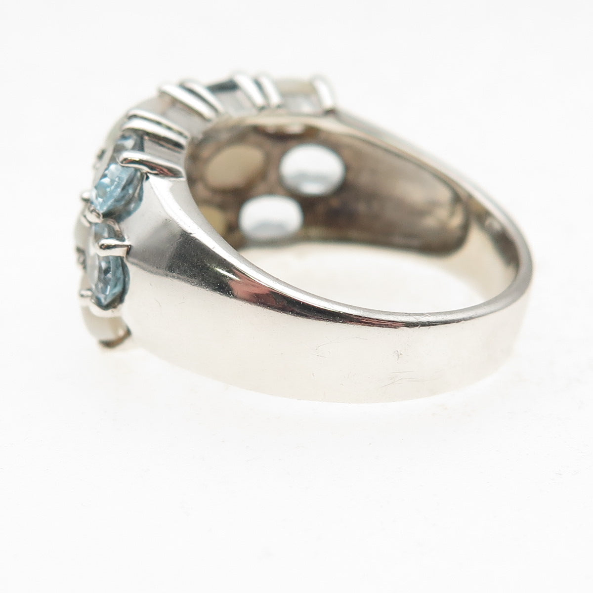 925 Sterling Silver Real Oval-Cut Blue Topaz & Opal Cluster Ring Size 9.25
