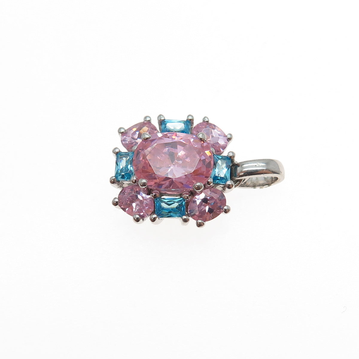 SAI 925 Sterling Silver Blue & Pink C Z Mini Charm Pendant