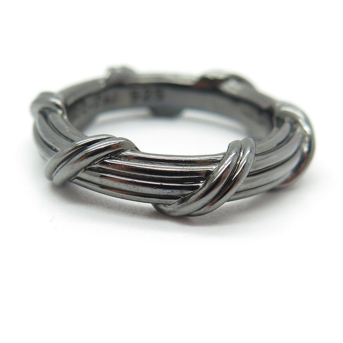 PETER THOMAS ROTH 925 Sterling Silver Black Rhodium Modernist Band Ring Size 7