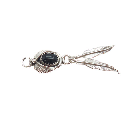 Benjamin James Navajo Old Pawn 925 Sterling Vintage Black Onyx Feather Pendant