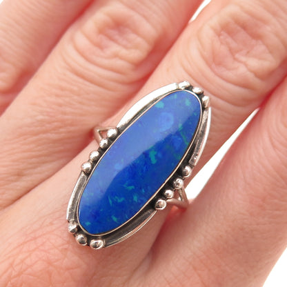 925 Sterling Silver Vintage Mexico Real Azurite Oxidized Ring Size 7.75