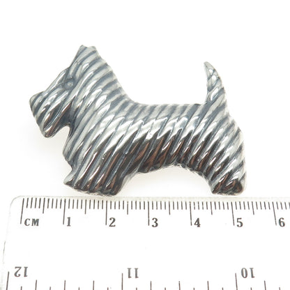 925 Sterling Silver Vintage Mexico Ribbed Puffy Scottish Terrier Dog Pin Pendant