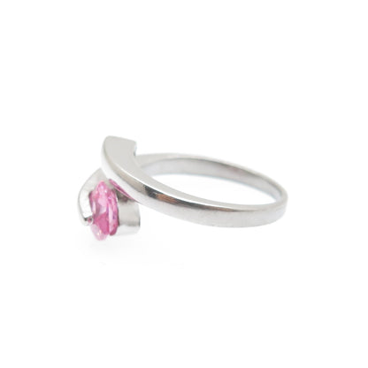 925 Sterling Silver Vintage Heart-Cut Pink C Z Spiral Ring Size 5