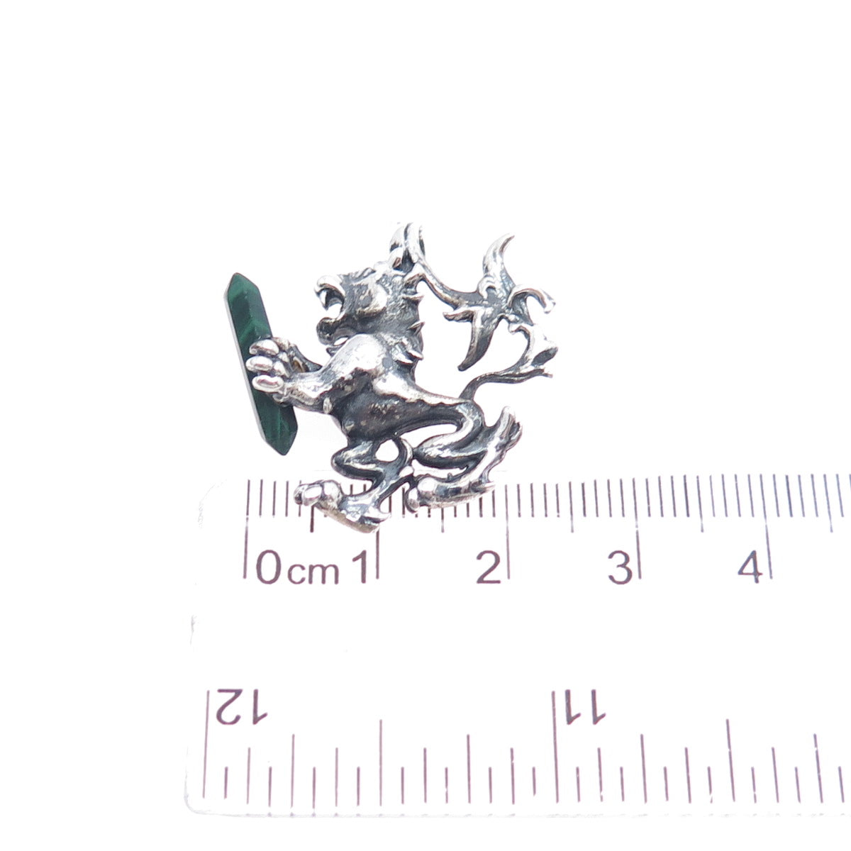 925 Sterling Silver Vintage Real Malachite Royal Lion Slide Charm Pendant