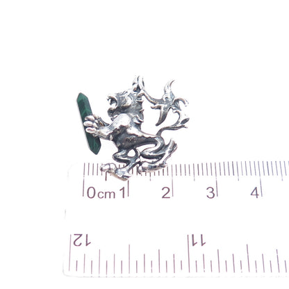 925 Sterling Silver Vintage Real Malachite Royal Lion Slide Charm Pendant