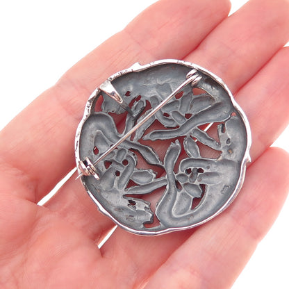 925 Sterling Silver Vintage Celtic Dragon Oxidized Pin Brooch / Pendant