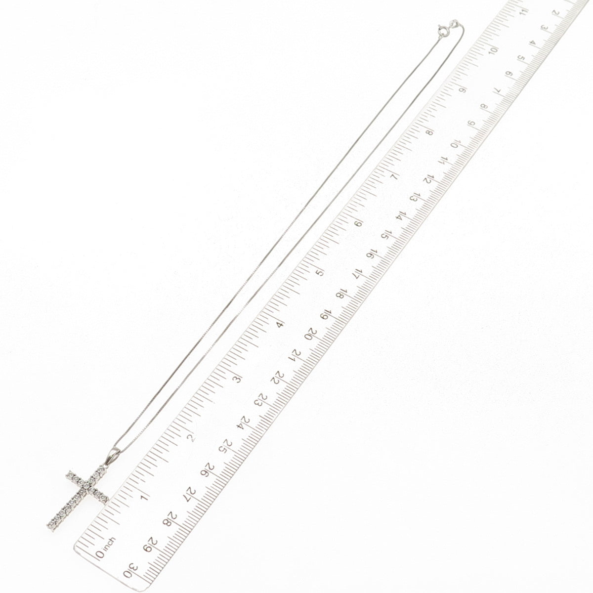 925 Sterling Silver Real Round-Cut Diamond Cross Box Chain Necklace 18"