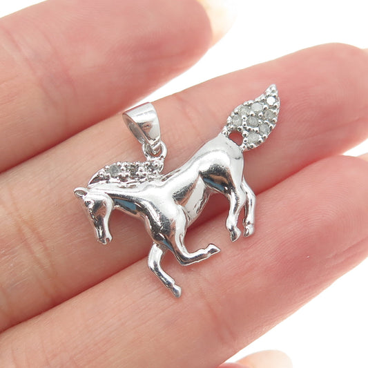 925 Sterling Silver Real Round-Cut Diamond Wild Horse Pendant