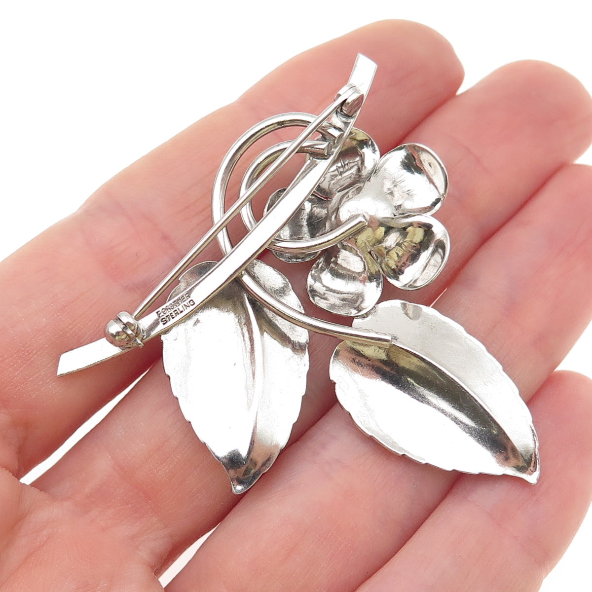 FORSTNER 925 Sterling Silver Vintage Flower Blossom Oxidized Pin Brooch