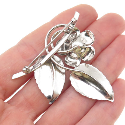 FORSTNER 925 Sterling Silver Vintage Flower Blossom Oxidized Pin Brooch
