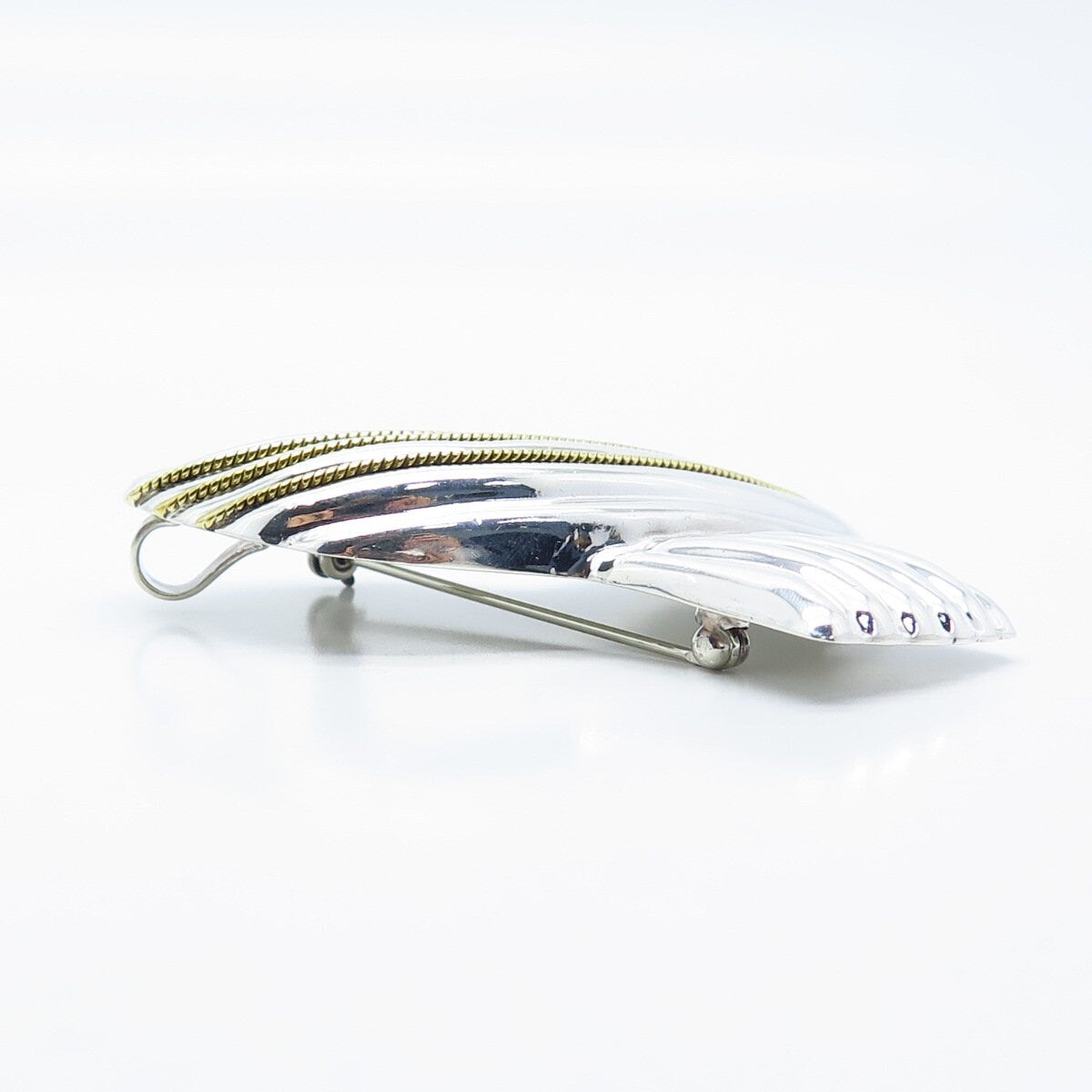 925 Sterling Silver 2-Tone Vintage Mexico Ribbon Pin Brooch / Pendant