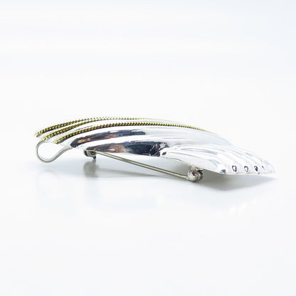 925 Sterling Silver 2-Tone Vintage Mexico Ribbon Pin Brooch / Pendant