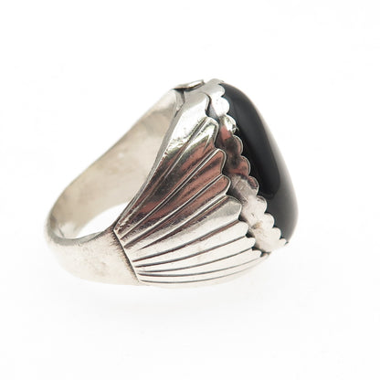 Old Pawn 925 Sterling Silver Vintage Southwestern Black Onyx Ring Size 8.25