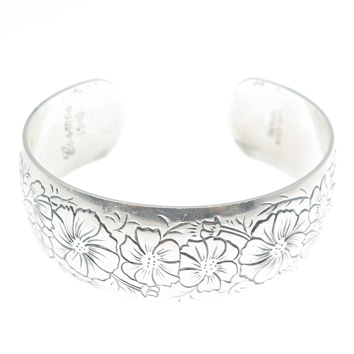 S KIRK & SON 925 Sterling Silver Antique Flower Adjustable Cuff Bracelet 7.25"