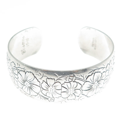 S KIRK & SON 925 Sterling Silver Antique Flower Adjustable Cuff Bracelet 7.25"