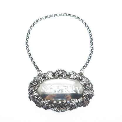 ROBINSON EDKINS & ASTON 925 Sterling Antique 1836 Birmingham Sherry Bottle Tag