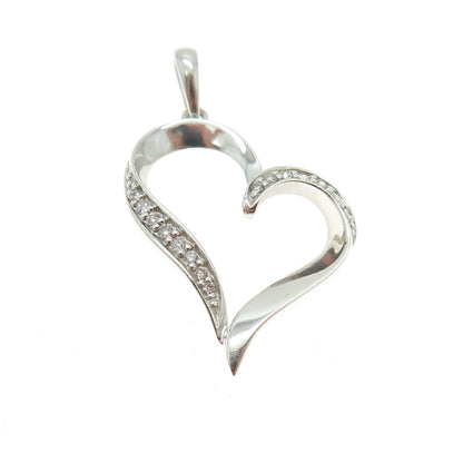 925 Sterling Silver Real Round-Cut Diamond Heart Charm Pendant