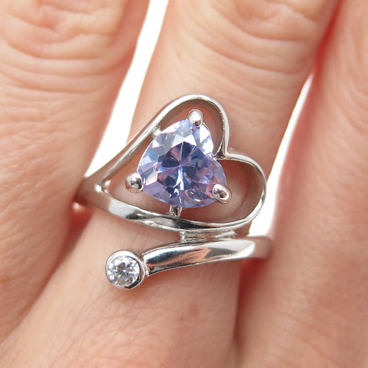 AF DESIGN 925 Sterling Silver Vintage Lavender & White C Z Heart Ring Size 8.25