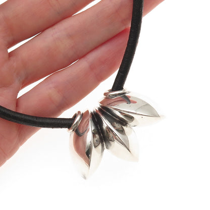 Old Pawn 925 Sterling Silver Vintage Slide Pendant Leather Strip Necklace 20"