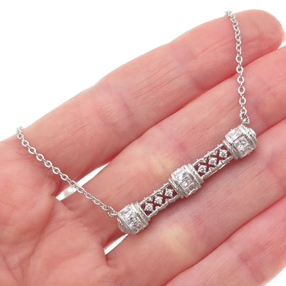 JUDITH RIPKA 925 Sterling Silver C Z Bar Pendant Cable Chain Necklace 18-20"