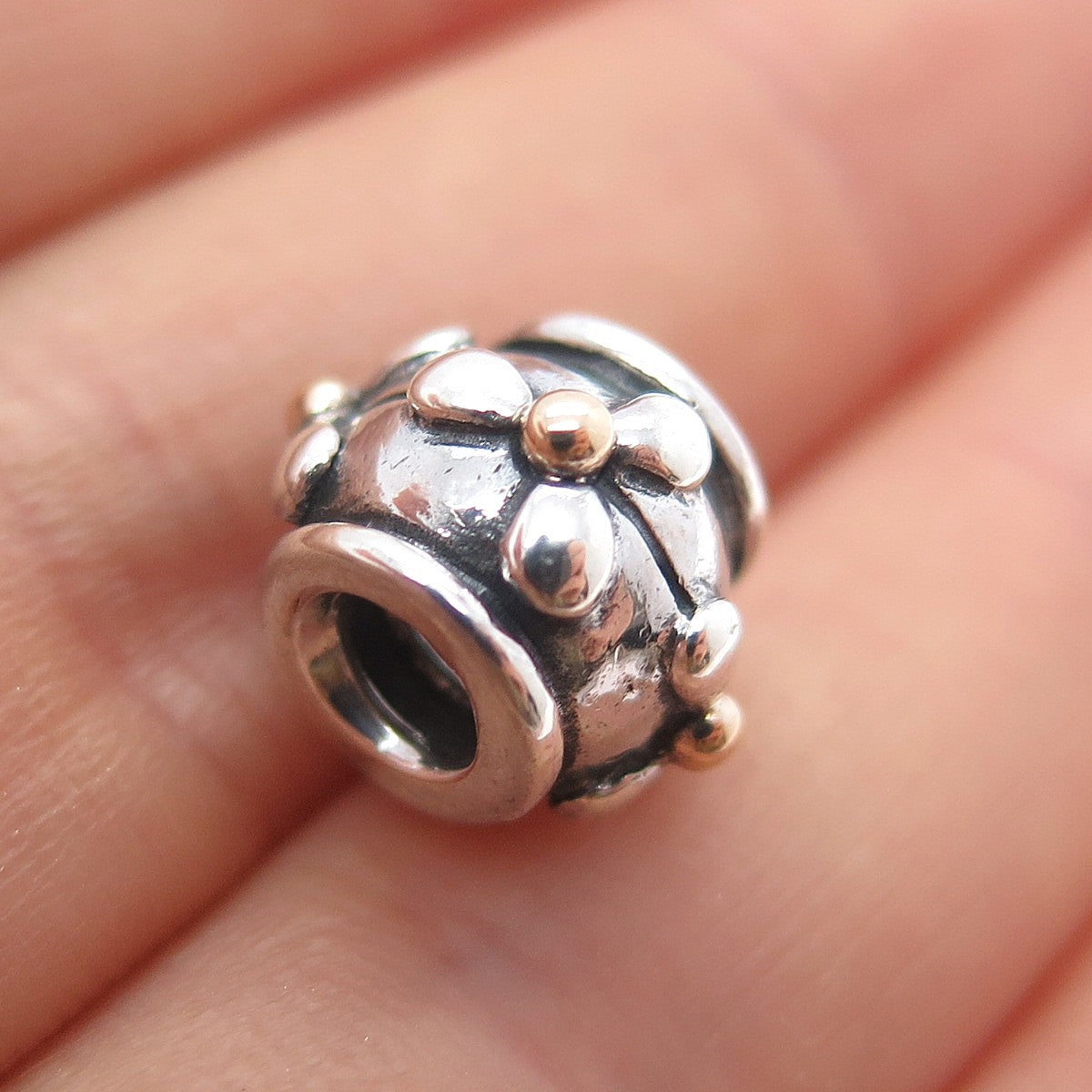 PANDORA 925 Sterling Silver & Gold Tivoli Flower Slide Bead Charm