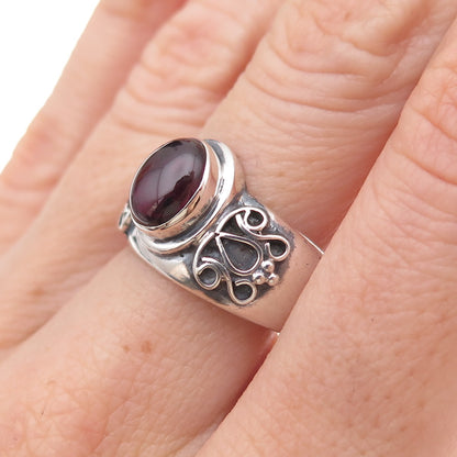 925 Sterling Silver Vintage Real Rhodolite Oxidized Ring Size 8.25