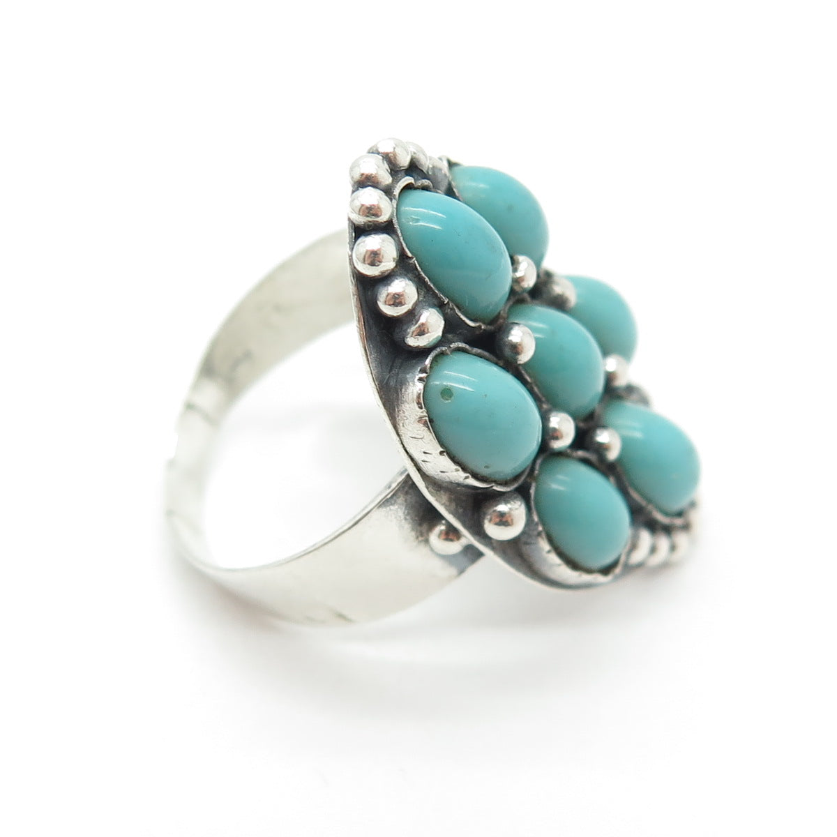 925 Sterling Silver Vintage Real Kingman Turquoise Cluster Ring Size 11.25