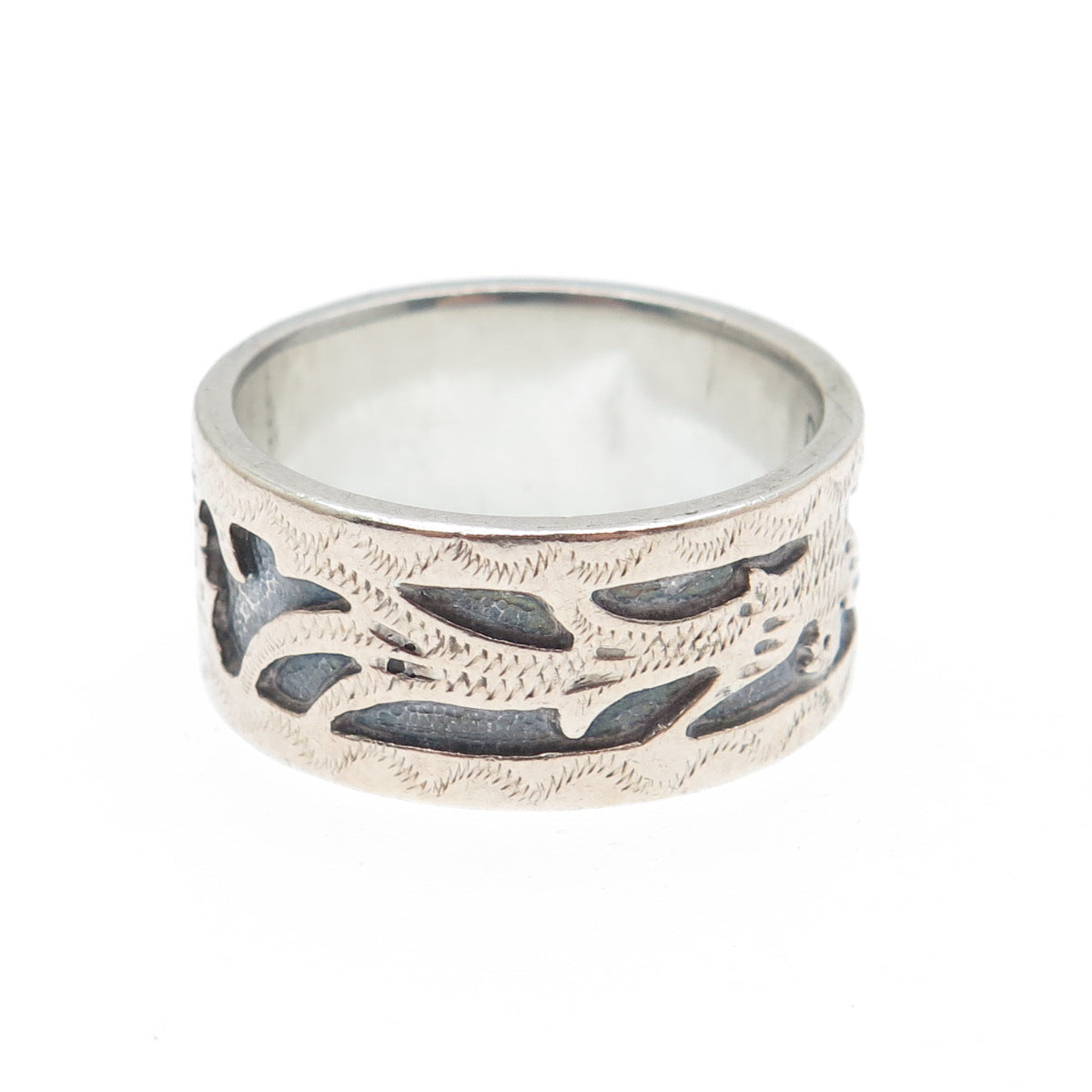 900 Silver 2-Tone Vintage Guatemala Tribal Oxidized Band Ring Size 6.75
