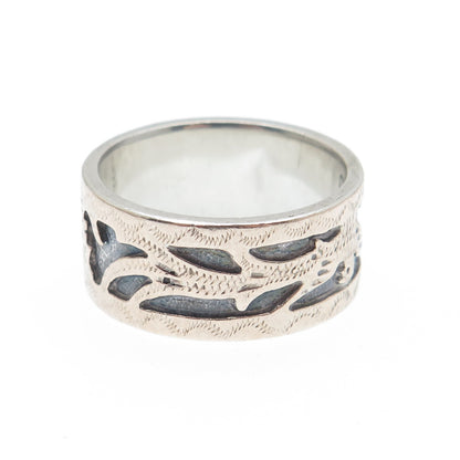 900 Silver 2-Tone Vintage Guatemala Tribal Oxidized Band Ring Size 6.75