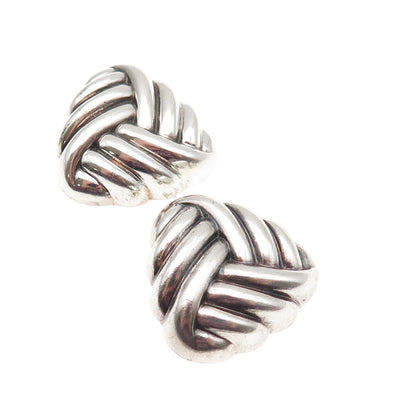 925 Sterling Silver Vintage Modernist Triangle Oxidized Clip On Earrings