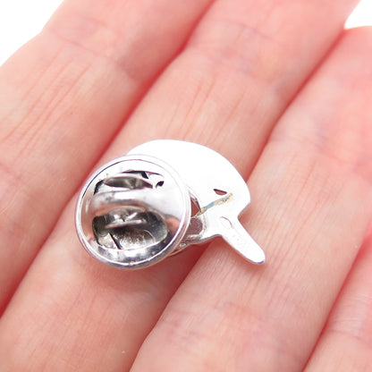 BALLOU 925 Sterling Silver Vintage Italy Enamel Heart Tie Tack / Lapel Pin