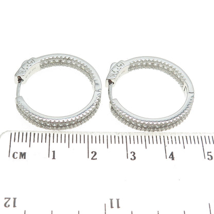 925 Sterling Silver Multi-Cut C Z In & Out Hoop Earrings