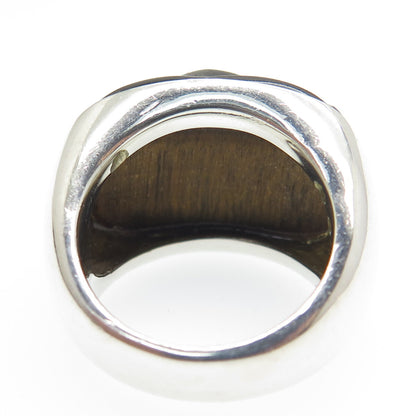 AIL Aluma 925 Sterling Silver Vintage Real Carved Tiger Eye Ring Size 7