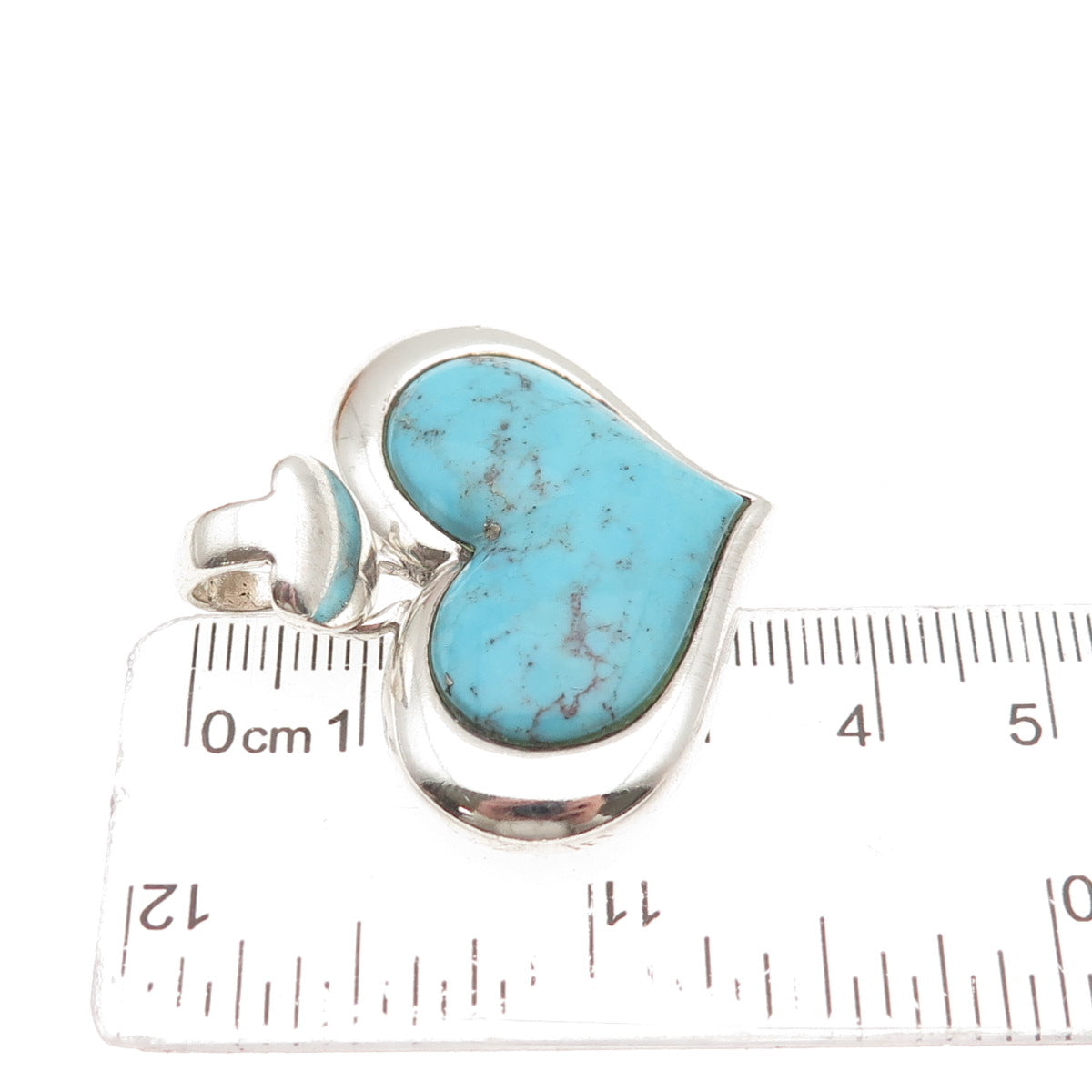 SX Sally C 925 Sterling Silver Vintage Real Turquoise Heart Pendant