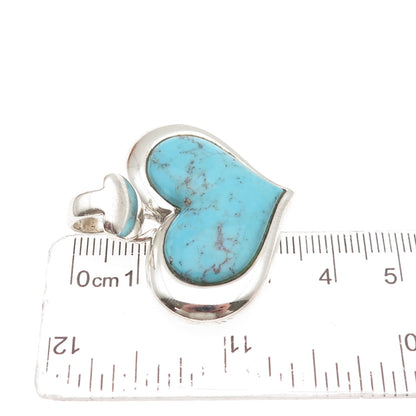 SX Sally C 925 Sterling Silver Vintage Real Turquoise Heart Pendant